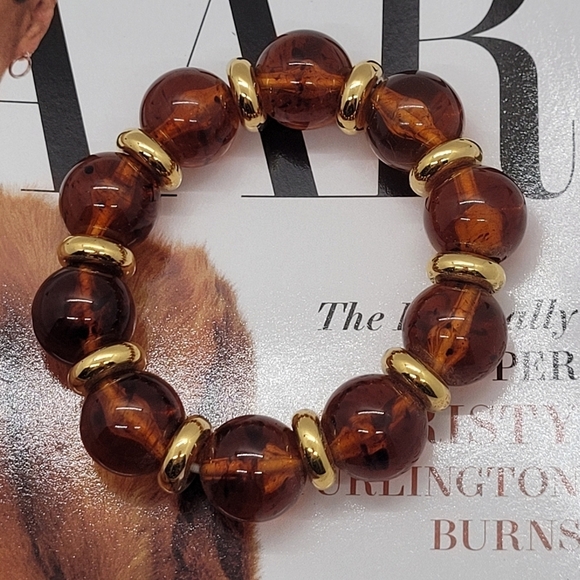 SOLD Baltic Amber Round Beads Red Cherry Color Gold Station Handmade Bracelet8 - Picture 2 of 9